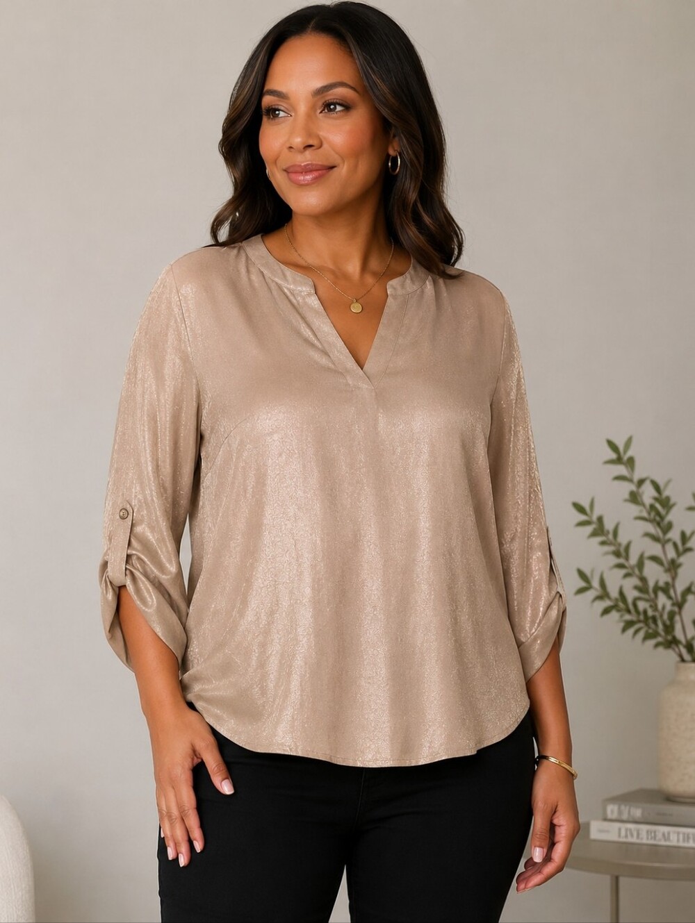 Maurices Elegant Women's iradesent Tan Blouse